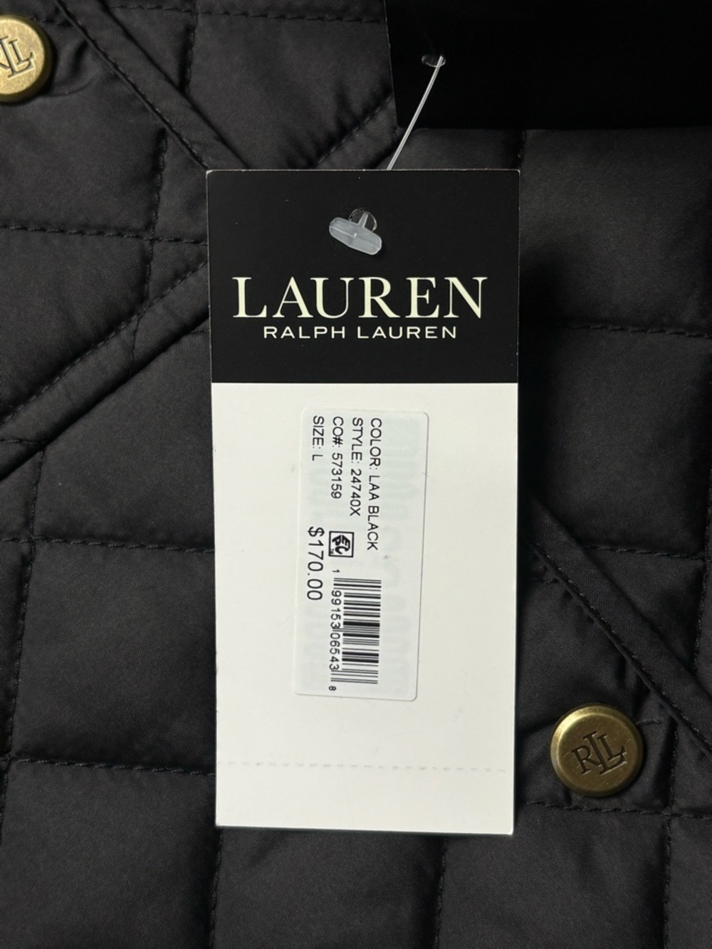 NWT Lauren Ralph Lauren Black Label Quilted Snap Front Barn Jacket • Black • L - Picture 15 of 15